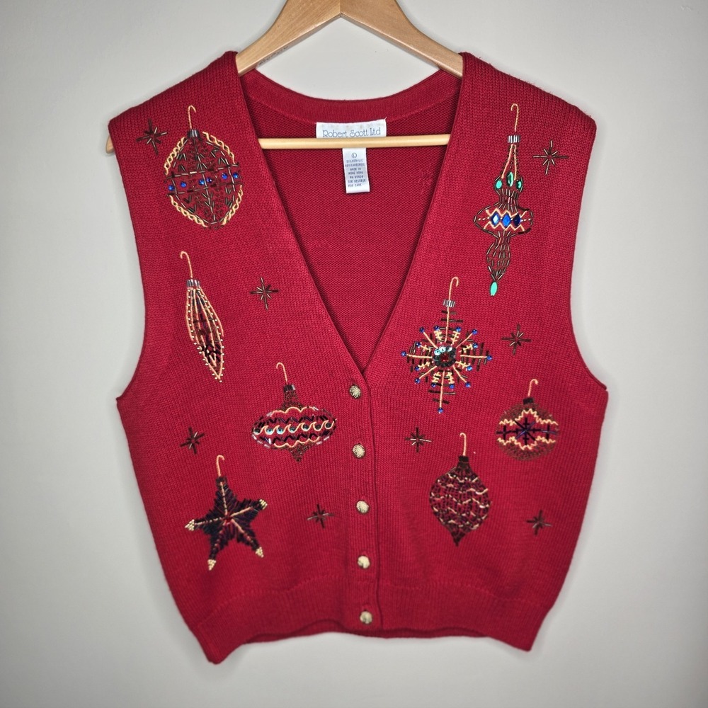 Robert Scott Ltd Sweater Vest Womens L Multicolor Sleeveless V-Neck Wool Blend